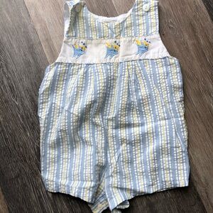 Vintage Blue and Yellow Striped Romper 12 Months Boy